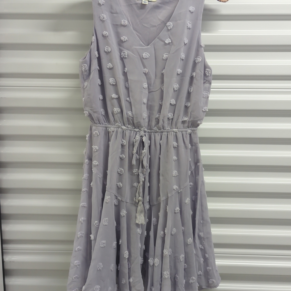 She + Sky Lavender Pom-Pom Tiered Mini Dress